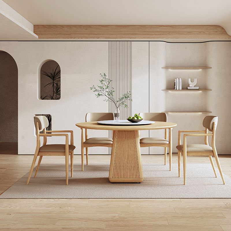 Round Dining Table Set 1/5/7/9 Pcs Ash Solid Wood Dining Table and Arm Chairs