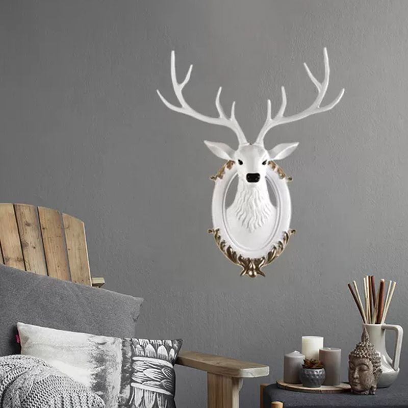 Cabeza de ciervo de resina Disconce Light Country 16 "/18.5" W LED LIMPLACIÓN DE LA Cala de estar Mural en negro/blanco/madera