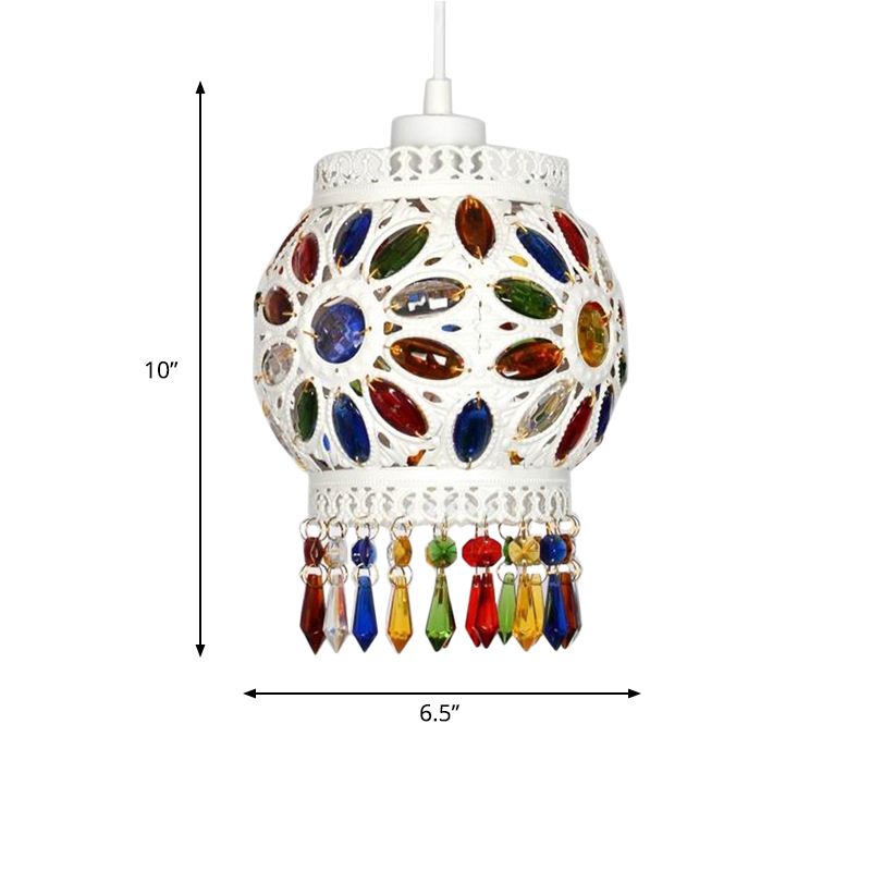 1 Light Pendant Ceiling Light Vintage Ball Metal Hanging Lamp in White for Bathroom