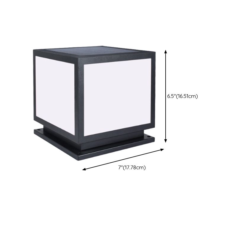 Rectangle Shape Metal Outdoor Light Modern Single Light Solar Pillar Lamp in Black