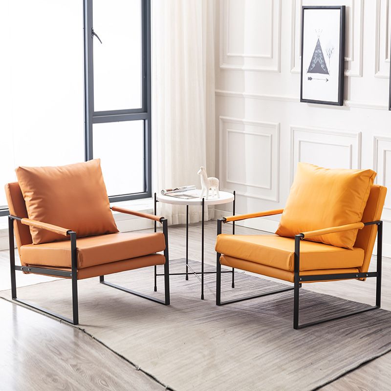 Industrial 27.6"Wide Faux Leather Pillow Back Square Arm Lounge Chair