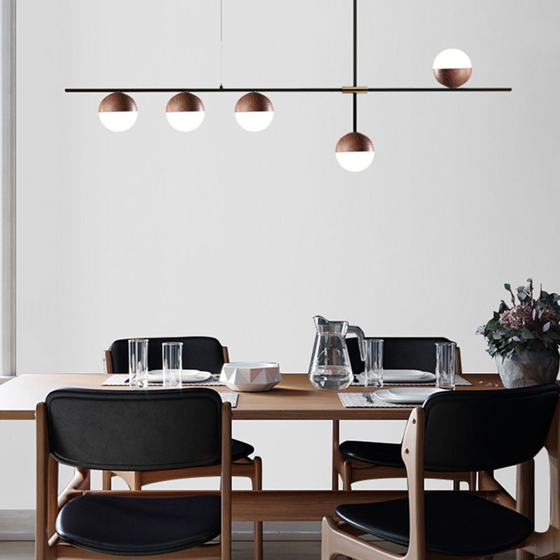 Wood Island Ceiling Light Contemporary Island Lighting in Brown Finish