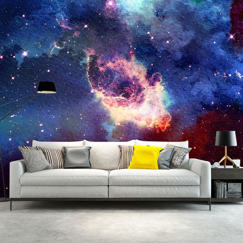 Full Size Photo Galaxy Mural for Theme Restaurant Decoration in Blue and Red, Custom Size Available