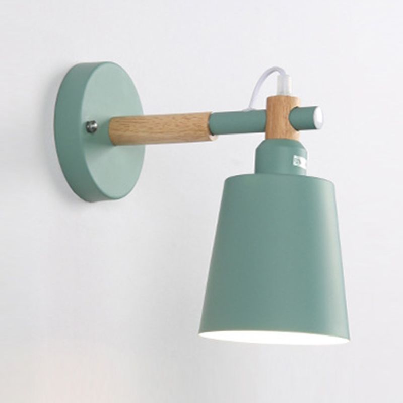 Nordic Style Metal Wall Light Colorful 1 Light Wall Sconce with Wood for Bedroom
