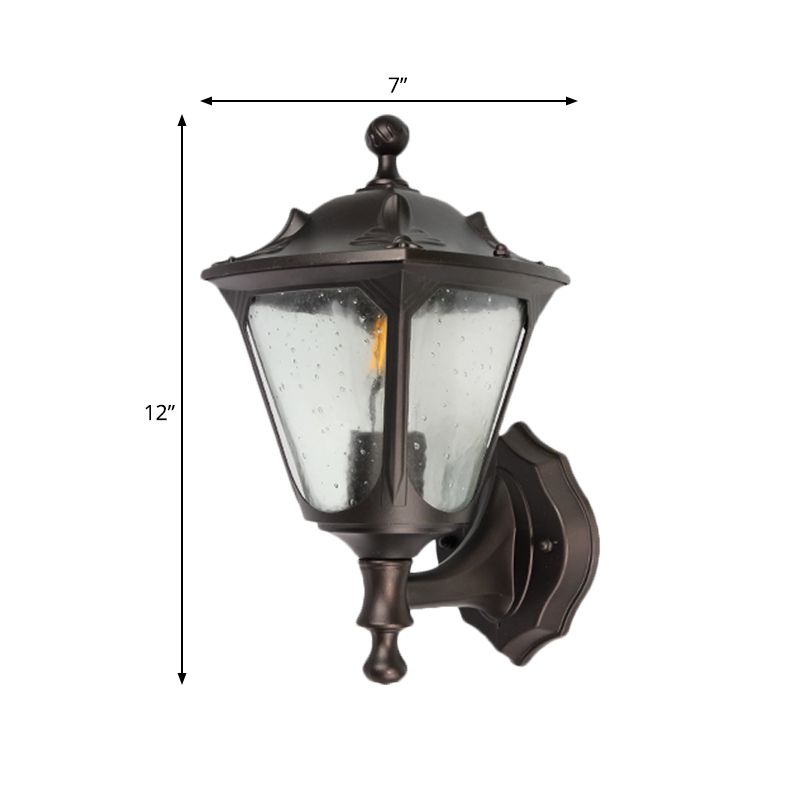 Lantaarn Buitenwandverlichting Makebestand Landelijke stijl Duidelijke bellenglas 1-Hoofd Black Surface Wall SCONCE
