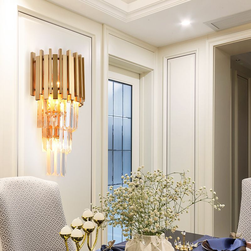 Modern Multi Tier Wall Lamp Metal 4 Heads Wall Light Fixture with Crystal Prism in Clear for Dining Room