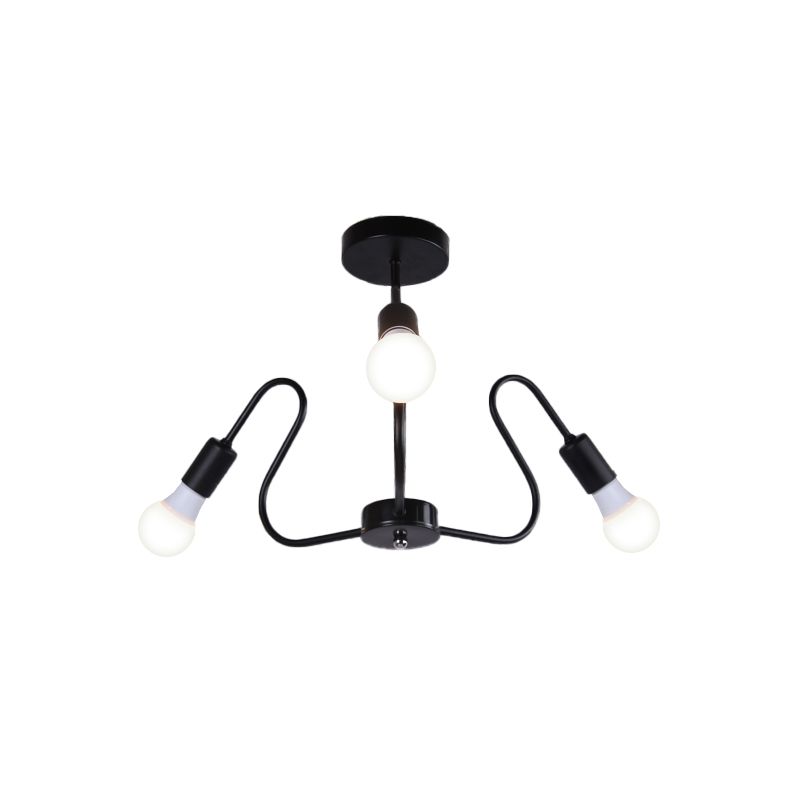 Bombilla expuesta de metal, iluminación de montaje semiempotrado, luz de techo Industrial Retro de 3/5/6 cabezales para comedor en negro/blanco