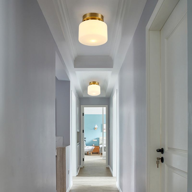 Modern Style Cylindrical Shape Ceiling Light Glass 1 Light Ceiling Light for Restaurant