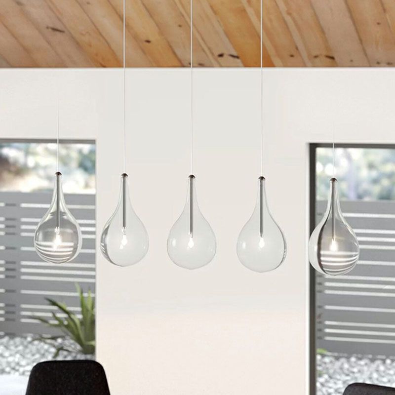 Water-Drop LED Pendant Lamp Minimalism Clear Glass Snack Bar Ceiling Light in Chrome
