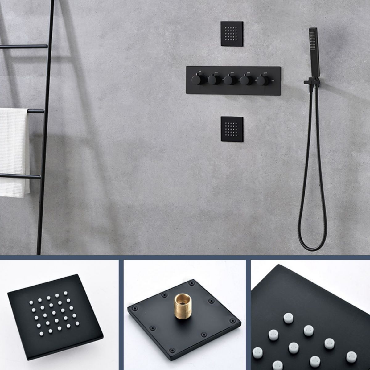 Modern Shower Set Brass Body Jets Adjustable Shower Head Wall Mounted Shower System