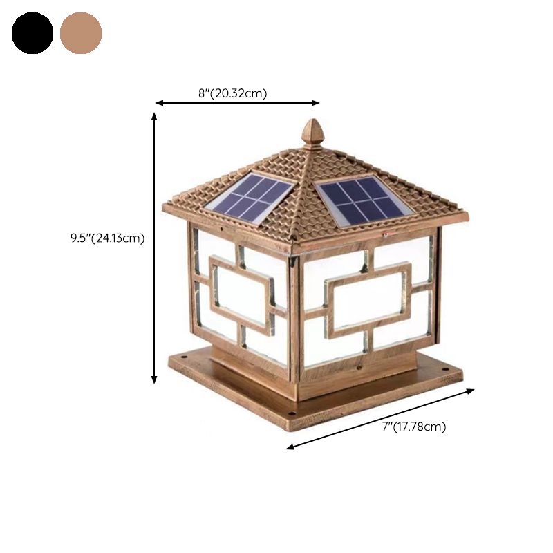 Metal Rectangle Shape Solar Pillar Lamp Modern 1 Light Waterproof Outdoor Light