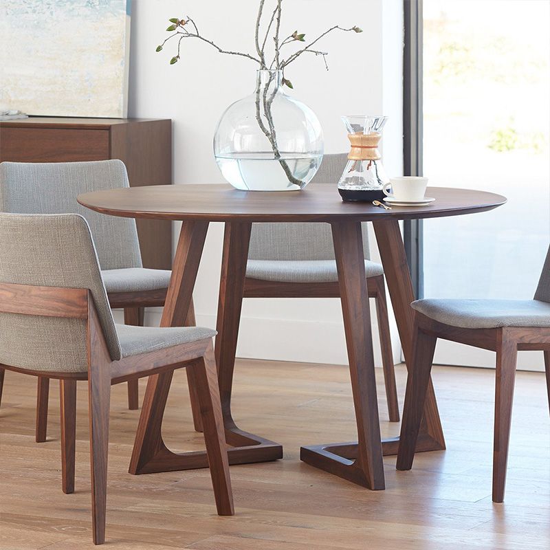 Mesa de comedor moderna moderna mesa de madera maciza marrón con base de pedestal doble