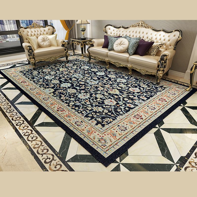Solid Color Floral Print Rug Polyester Olden Carpet Non-Slip Backing Indoor Rug for Home Decoration