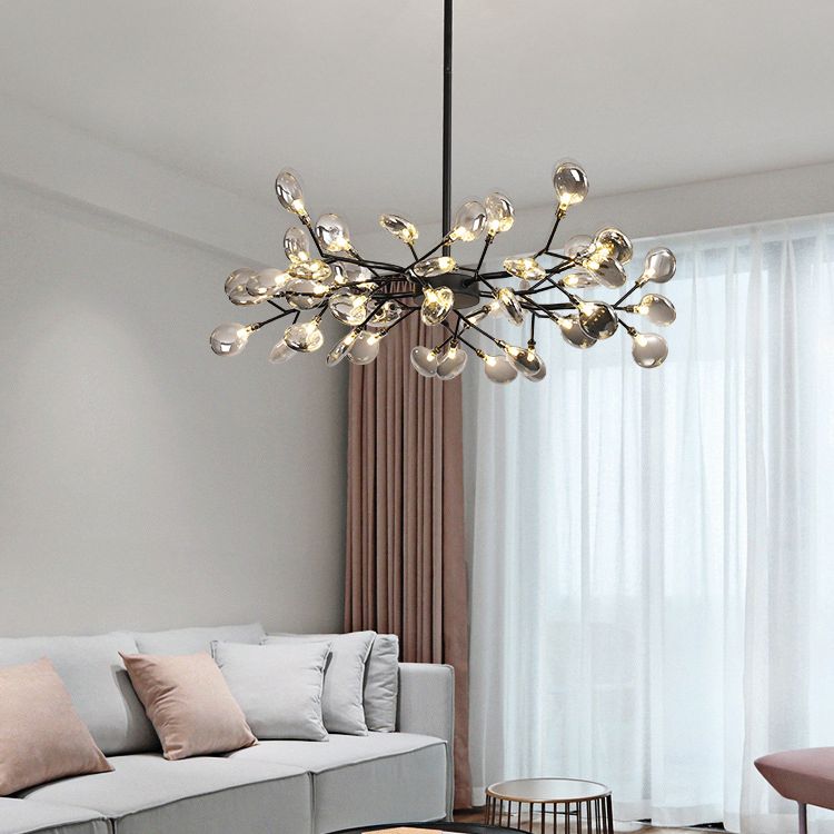 Candelera de lámpara de lámpara colgante posmoderna enchufefirlies lámpara de techo de vidrio para sala de estar