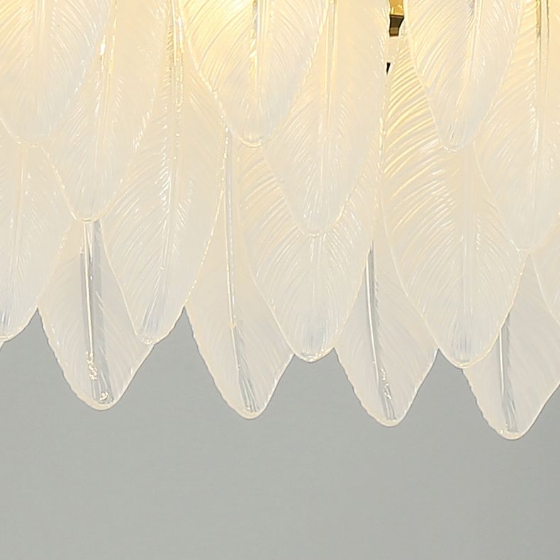 Modern Style Island Light Feather-shaped Glass Hanging Light for Dining Room