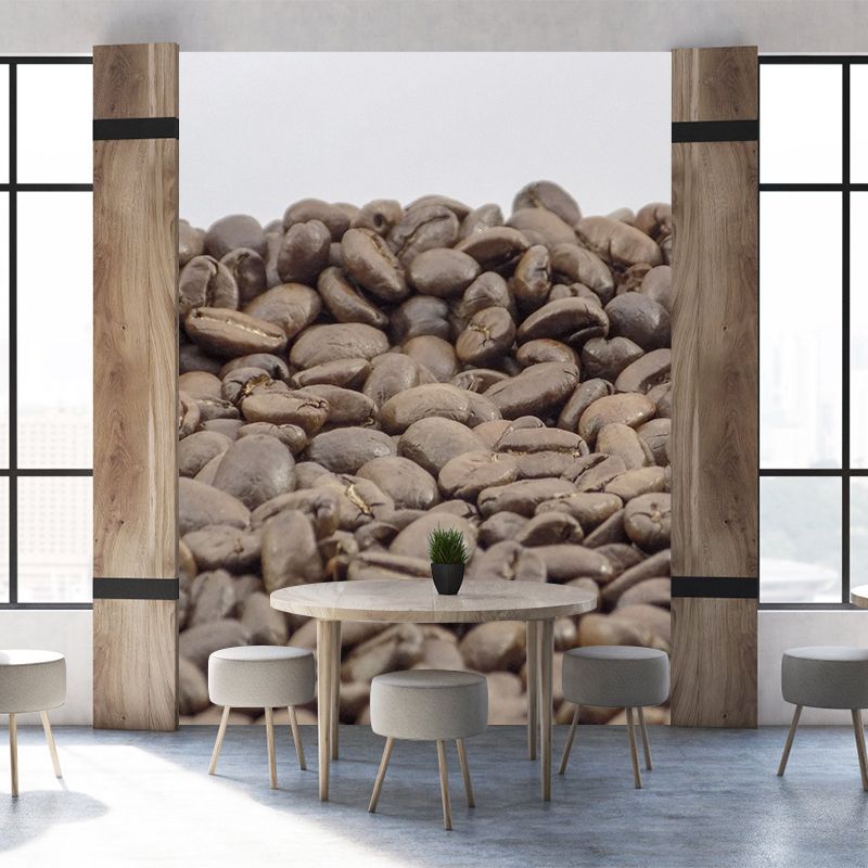 Coffee Beans Mural for Coffee Shop Stain Resistant Wall Covering, Custom Print