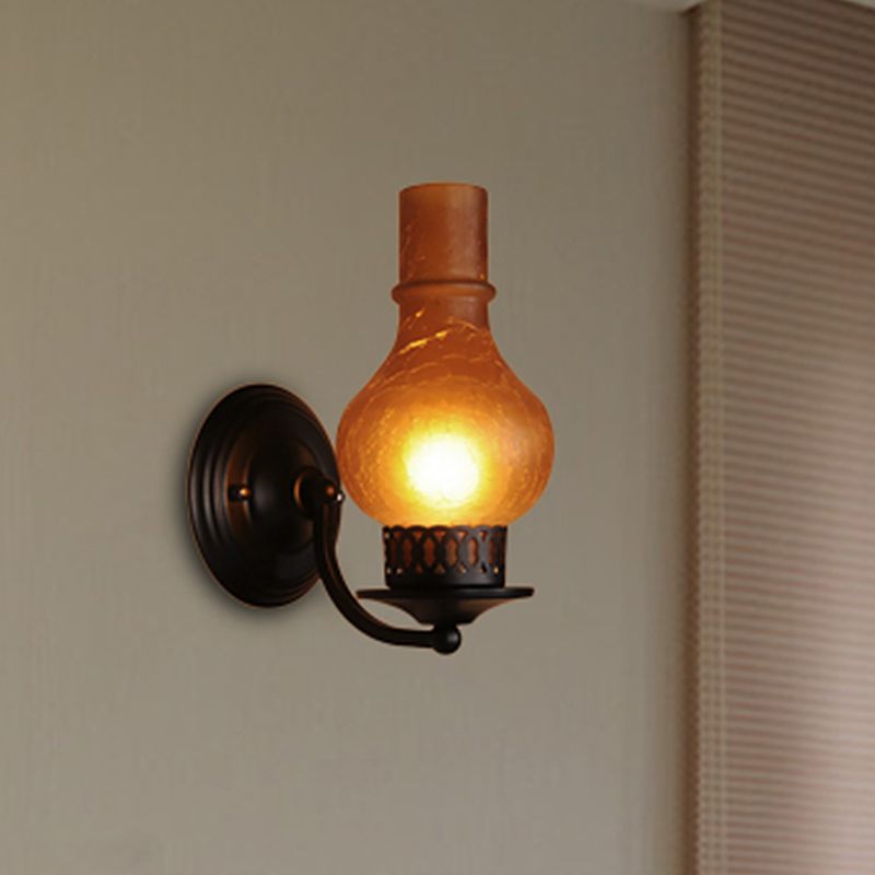 1 Bulb Vase Shade Wall Mounted Light Fixture Rustic White/Amber Crackle Glass Lighting for Corridor