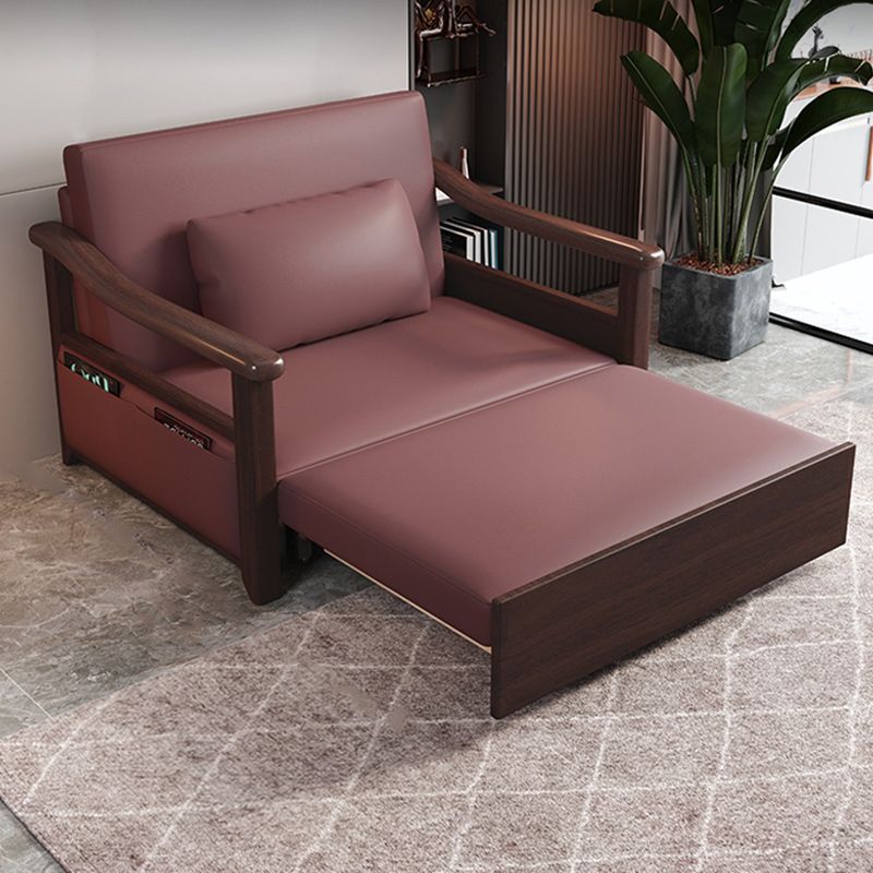 Rubberwood Sleeper Sofa with Box Faux Leather Sloped Arm Sofa Bed