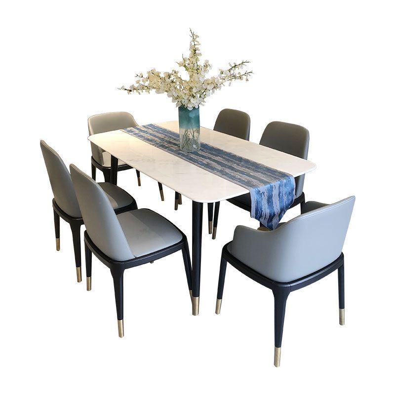 Scandinavian White Slate Dining Table Rectangular Dining Table with Wood Base