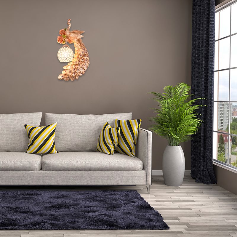 Doble/derecho/izquierdo Peacock pared Squads Stiloft Metal 8 "/10" W 1 Iluminación de pared de bulbo con sombra de cristal de domo en blanco/oro