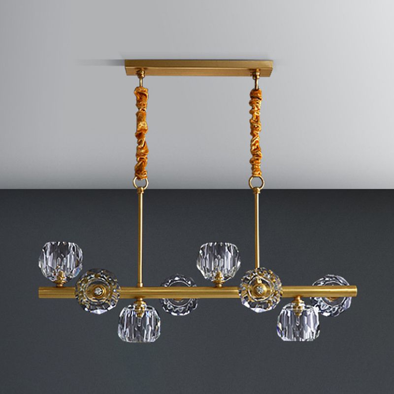 Modern Kitchen Island Light Brass & Crystal Pendant Ceiling in Gold & Clear