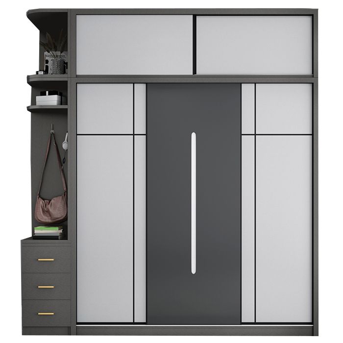 Gray Contemporary Wardrobe Armoire with Drawer Wooden Wardrobe Cabinet