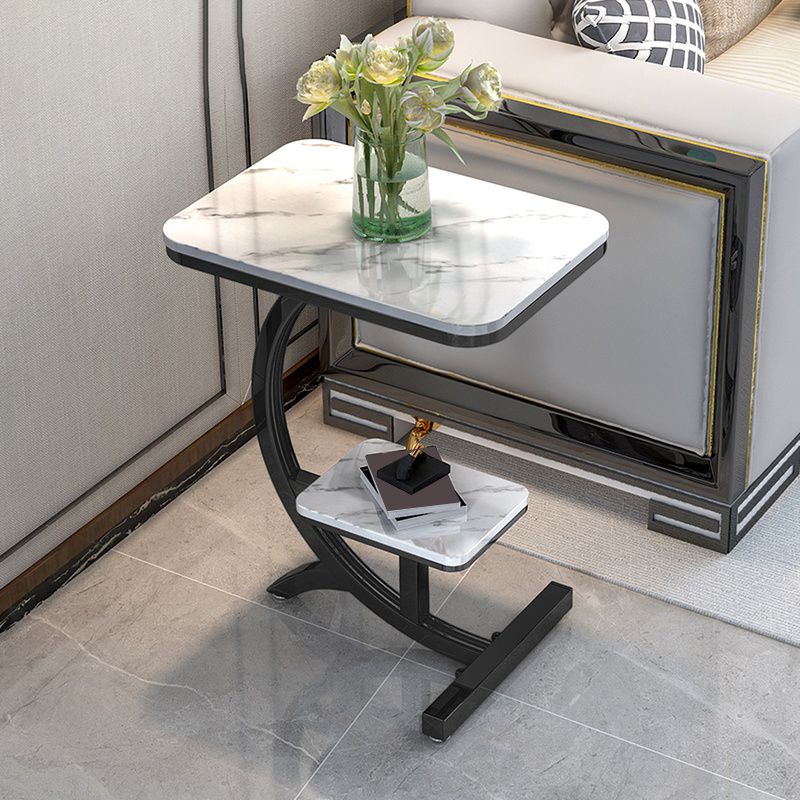 2-Tier Modernistic Metal C Side Table Slate Top Rectangular End Table