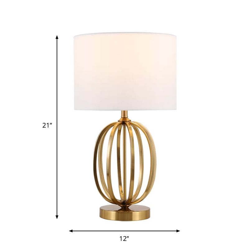 Stoffen trommelschaduw nachtlicht vintage enkele lampstal Tafellamp met ovale framebasis in goud