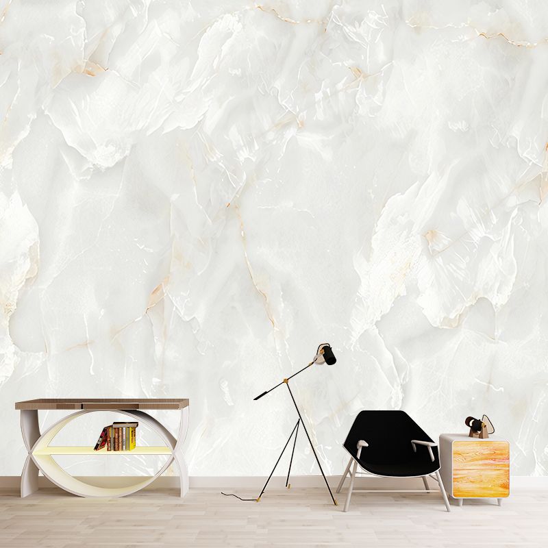 Contemporary Marble Wall Covering in Yellow and White Bedroom Mural Wallpaper, Custom-Printed