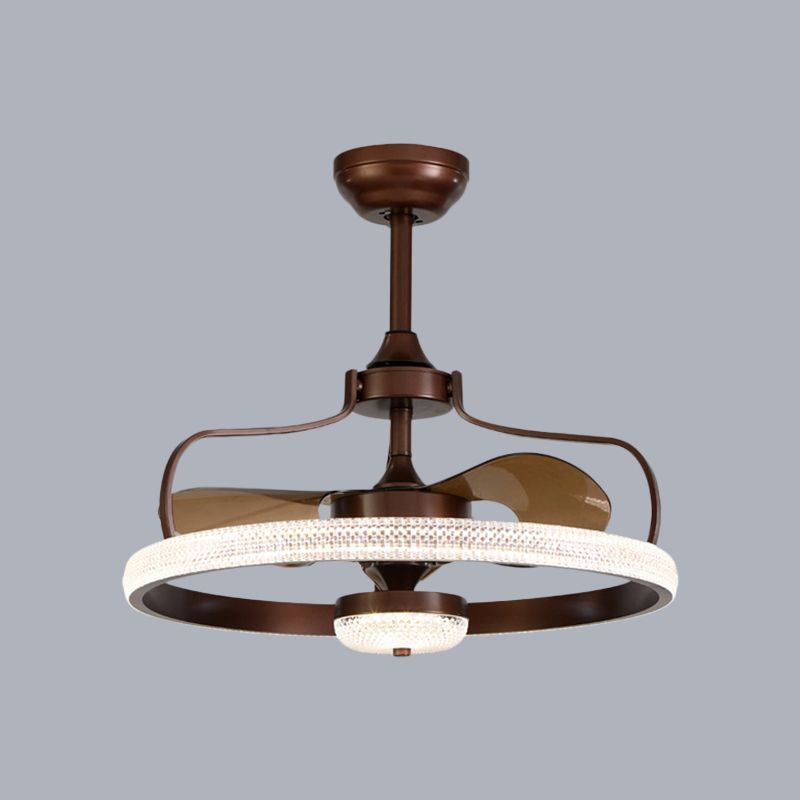 Modern Ring 3 Blades Ceiling Fan Light Fixture Crystal LED Bedroom Semi Flush Mount Lighting, 23.5" Wide
