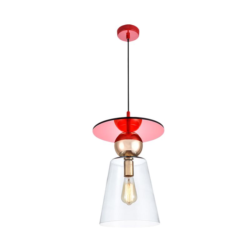 Kit de lumière suspendue en verre en verre transparent 1 tête lampe à suspension de plafond moderne avec top à disque rouge