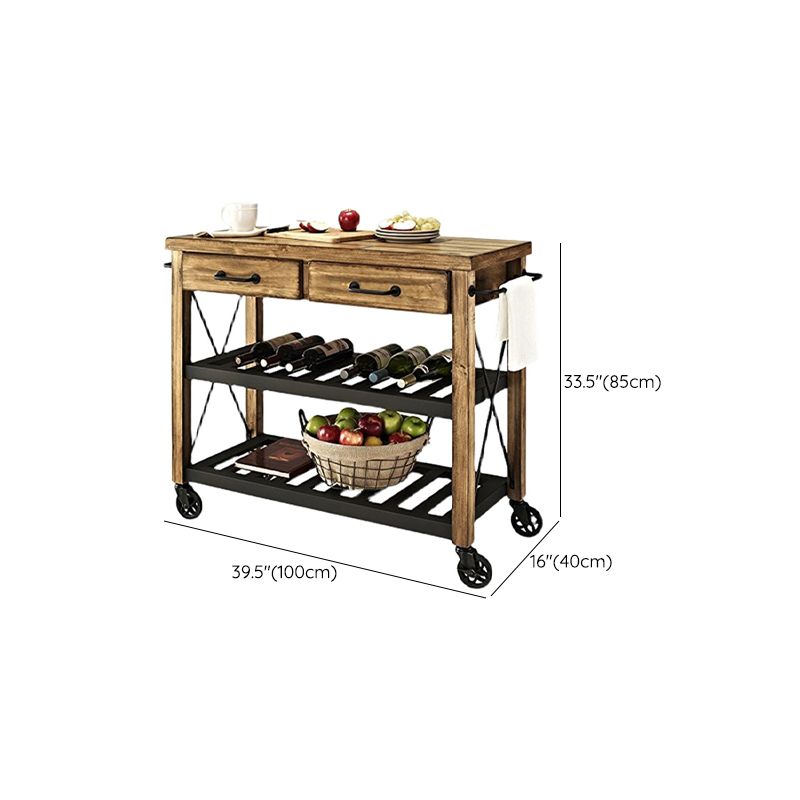 Modern Solid Wood Kitchen Island Cart with Wheels and 2 Drawers