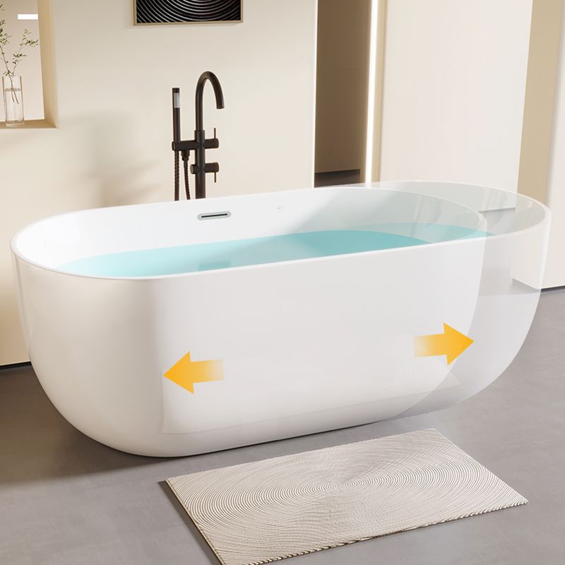 Modern Acrylic-Fiberglass Oval Bathtub Freestanding Soaking Bathtub with Center Drain