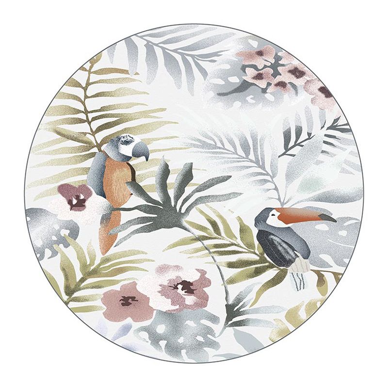 White Plants Carpet Polyester Modern Carpet Non-Slip Backing Carpet for Living Room