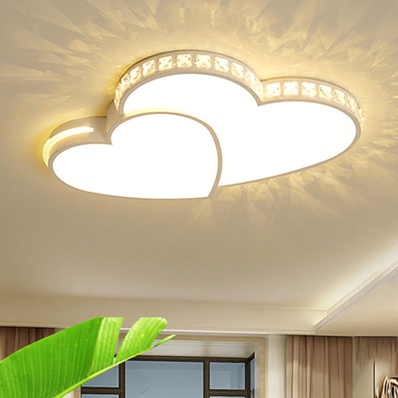 20.5"/24.5" W LED Heart Flush Mount Lamp Simple White Acrylic Ceiling Light Fixture for Bedroom in Warm/White/3 Color Light