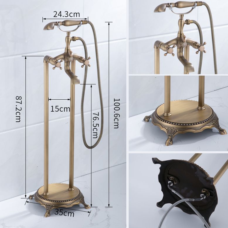 Floor Mounted Metal Clawfoot Tub Faucet Double Handles Freestanding Bathtub Faucet