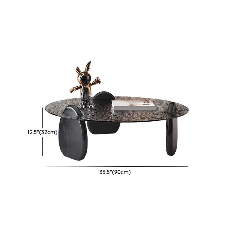Glass Top Coffee Table Black Modern Round 3 Legs Cocktail Table