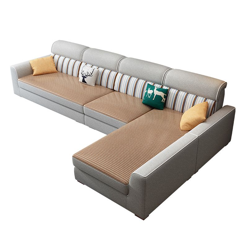 4-seater Fabric Sofa & Chaise Contemporary Square Arm Sectional