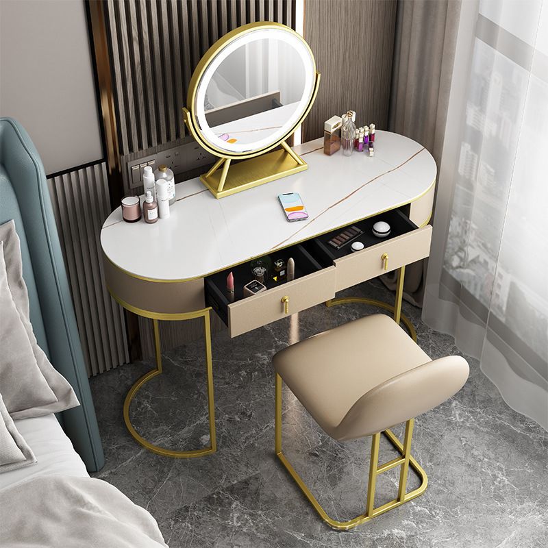 Glam 29.52 " H Slate Top Vanity Stool with Drawers Dressing Table