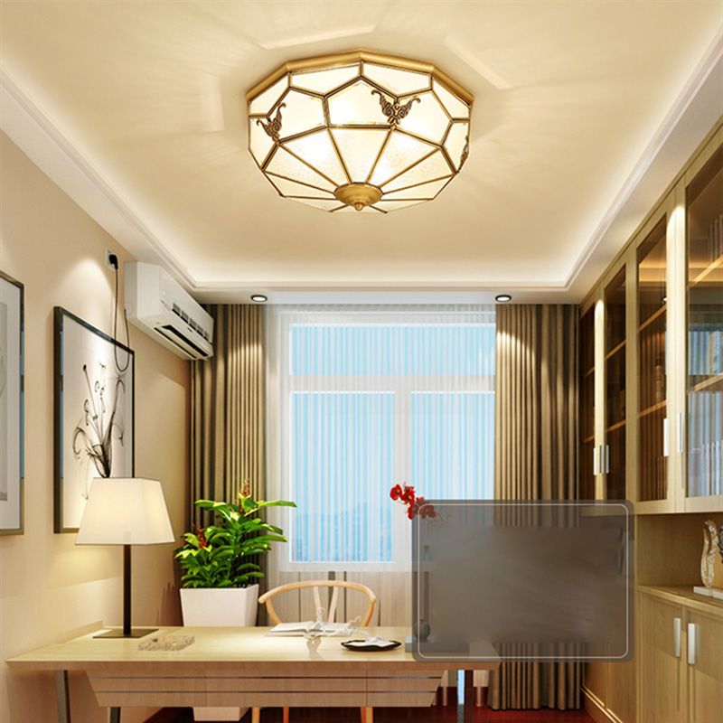 Lámpara de techo empotrada tradicional para sala de estar, iluminación empotrada de cristal para escuela, color dorado