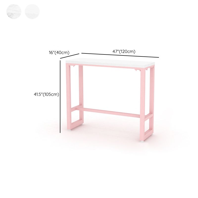 Glam Rectangle Bar Stool Table White Top Pub Table with Pink Base