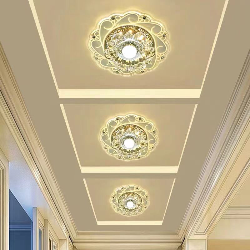 Plafonnier moderne en forme de fleur, plafonnier à 2 lumières en cristal avec trou de 2 à 3.5 pouces de diamètre