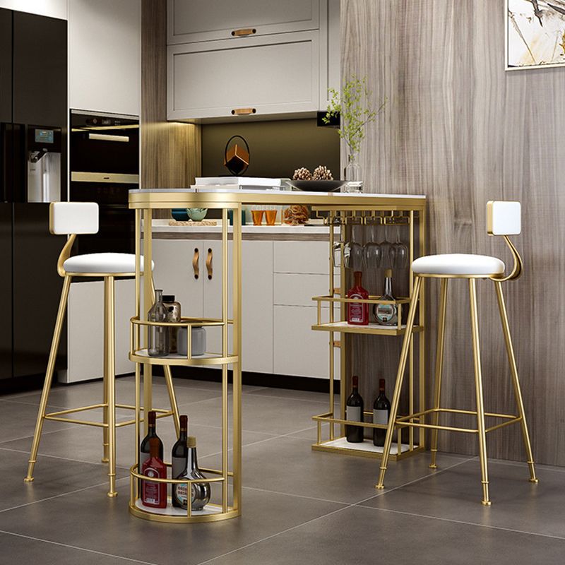 Glam Style 1/2/3 Pieces Bar Table Set Rectangle Stone Bar Table with Metal High Stools