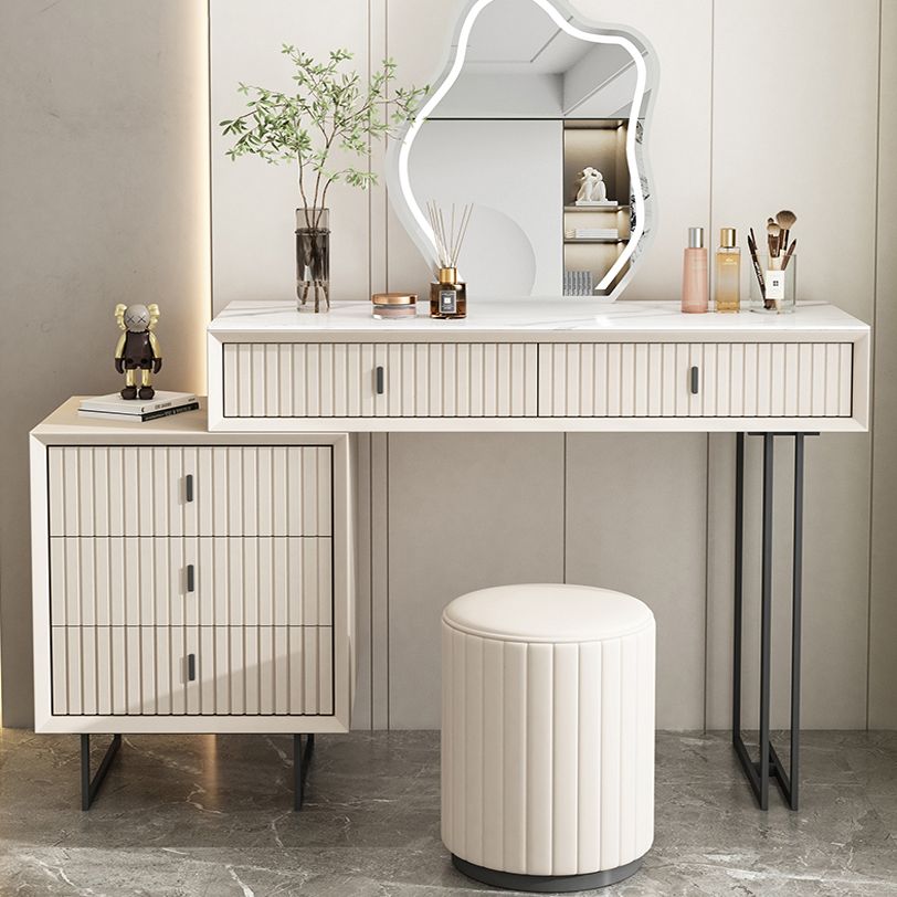 Contemporary Stone White Vanity Desk 5-Drawers Vanity Dressing Table