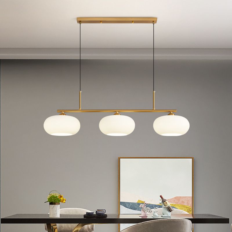Modern Style Drum Shade Island Pendants 3 Lights Glass Pendant Lights for Dining Room