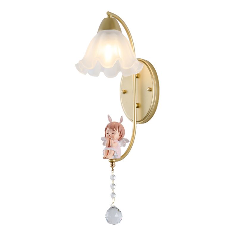 Flower Shape Glass Wall Sconces Modern 1 Light Wall Mount Light Fixture in Gold