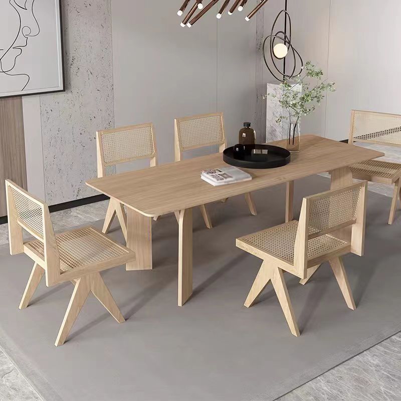 Modern Rectangle Dinette Set 1/2/4/5/6/7 Pieces Indoor Solid Wood Dining Table Set