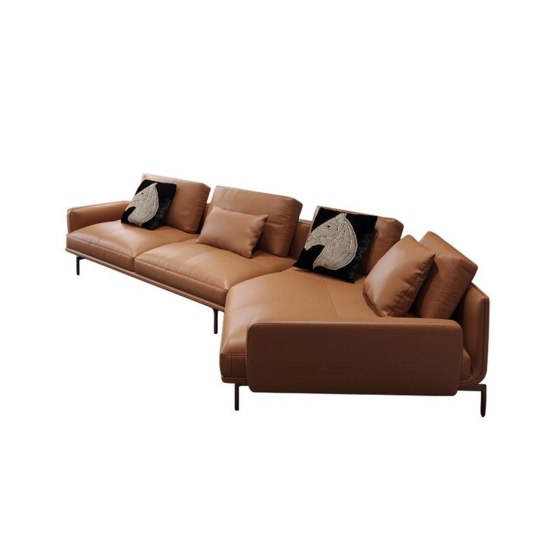 34"H Scandinavian Sectional Sofa Orange Sleeper Sectional with Pillows