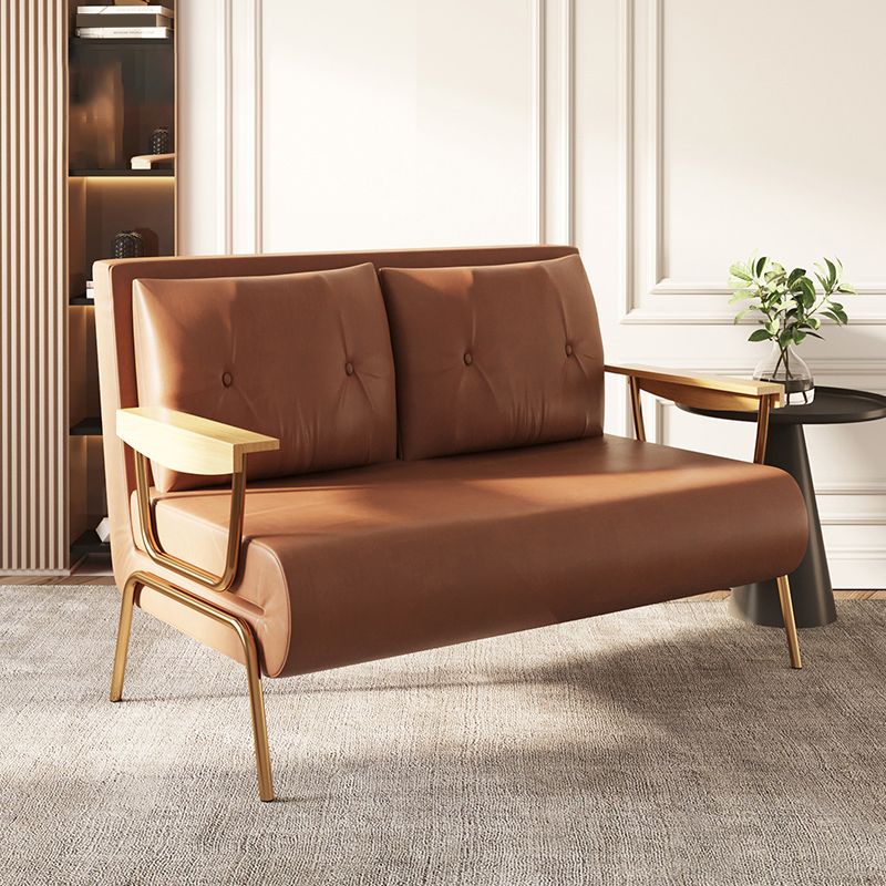 Glam Faux leather Futon Sleeper Sofa in Orange Pillow Included