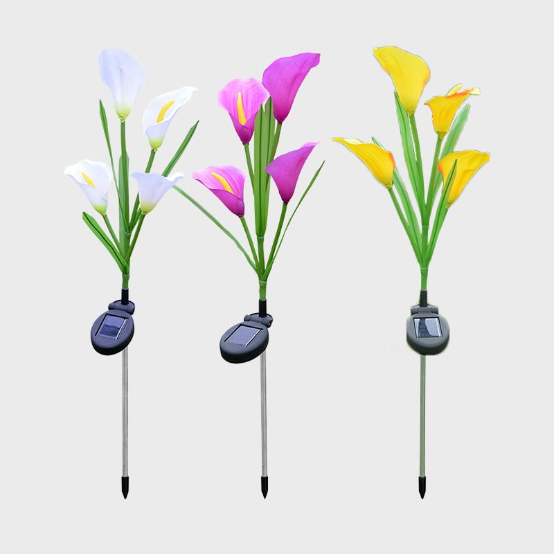 Fabric Blossom Path Lamp Decorative 4 Lights Purple and Yellow/White Solar Powered LED Ground Light for Patio